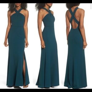 Jenny Yoo Caspian Sea Kayleigh Crepe Gown Cross Frontal Formal Dress